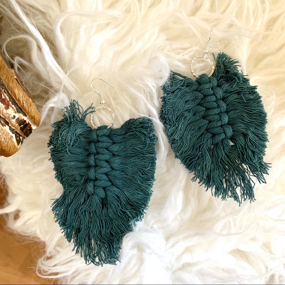 Macrame Feather Statement Earrings - image 3